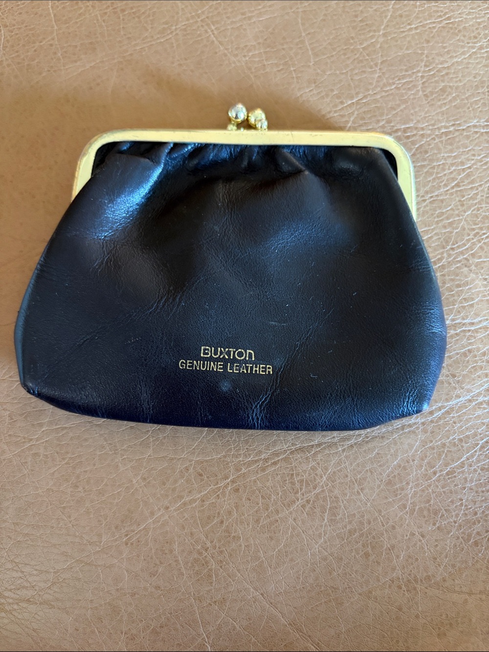 🖤Vintage🖤Buxton Black Genuine Leather Kiss-Lock Coin Purse